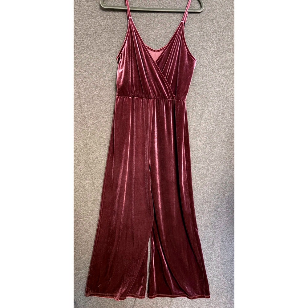 Wild‎ Fable Velvet Jumpsuit Purple Wide Leg Spaghetti Strap Size Med Empire Y2K